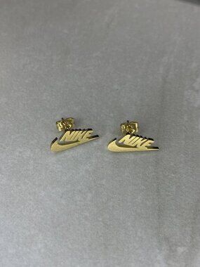 Gold Nike Earrings - Nike Swoosh Earrings - Gold Studs - Unisex - Y2K